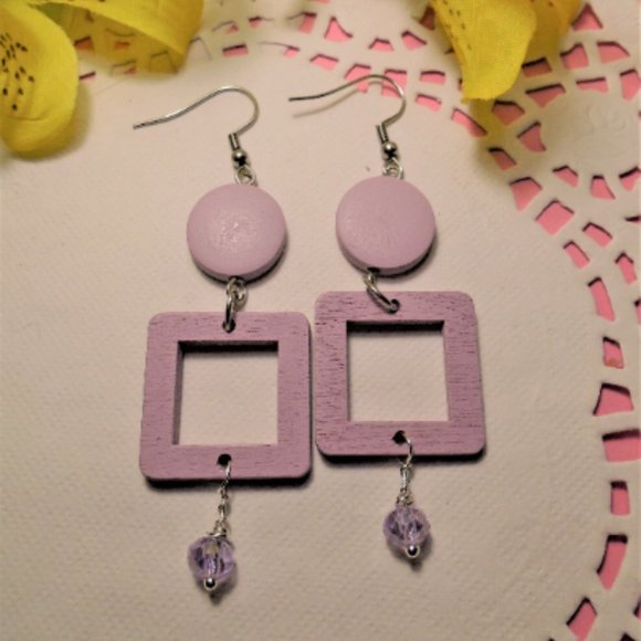 NWOT 2/$10 - Handmade environmentally friendly painted wood dangle earrings - Picture 4 of 4